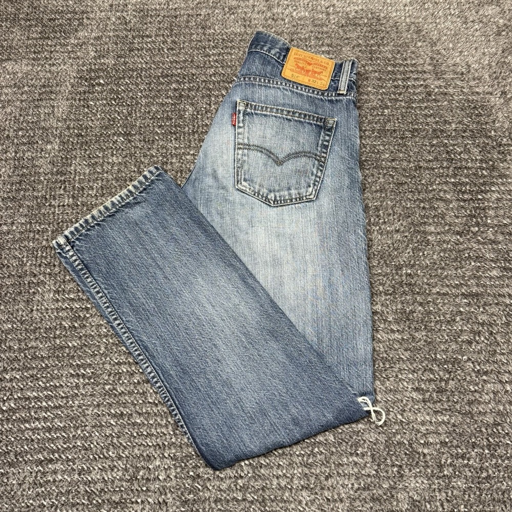 Levis 514 Jeans Mens 32x34 Blue Straight Denim‎ Workwear Medium Wash Distressed